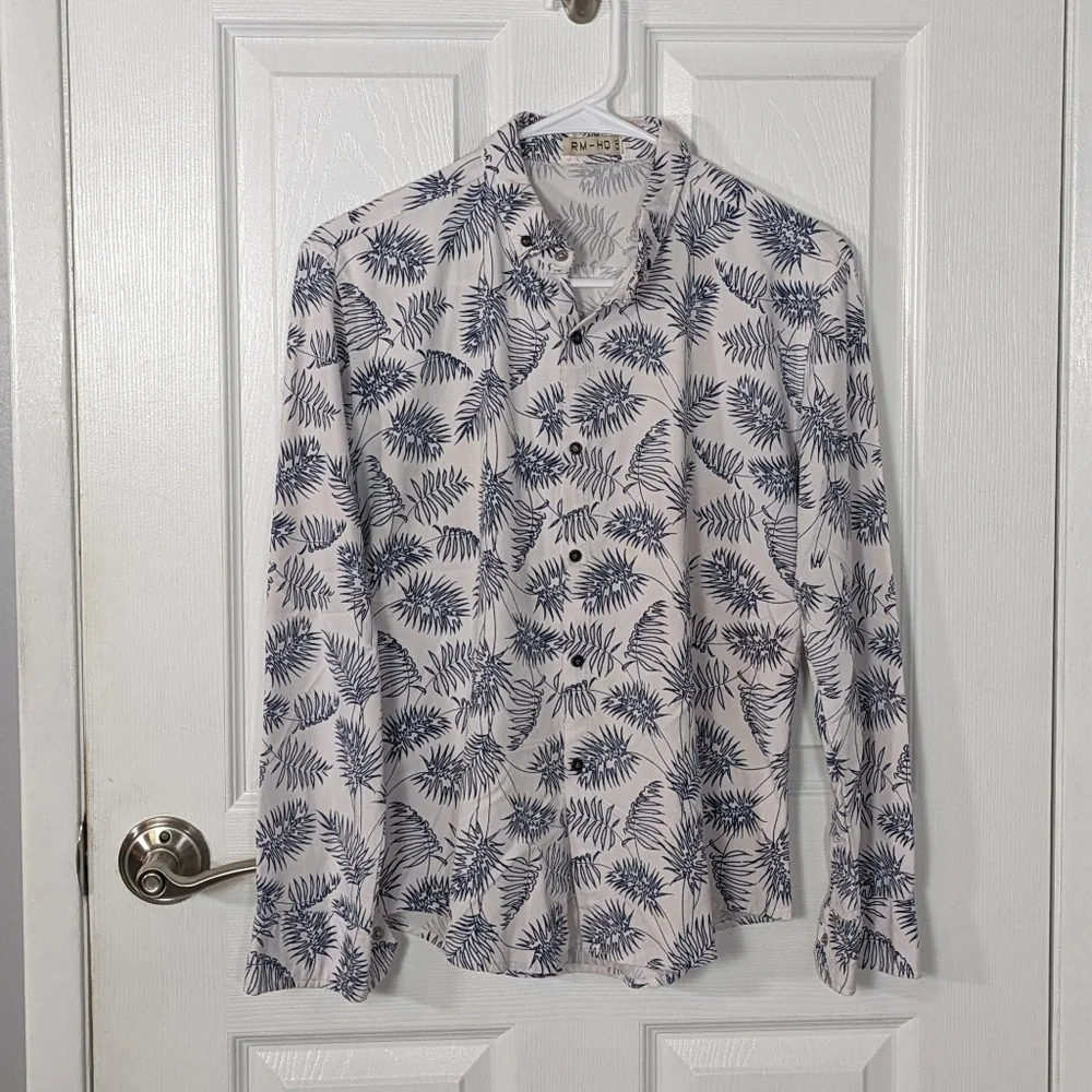 Boy's Tropical Leaf Print Snap-Up‎ Long Sleeve Collared Top Size XXL from RM-HQ